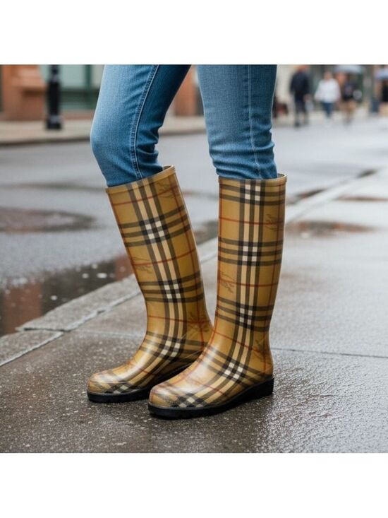 Burberry Shoes - Women's Burberry House Check Pattern /Mid- Calf Rubber Rain Boots/Womens Size 37